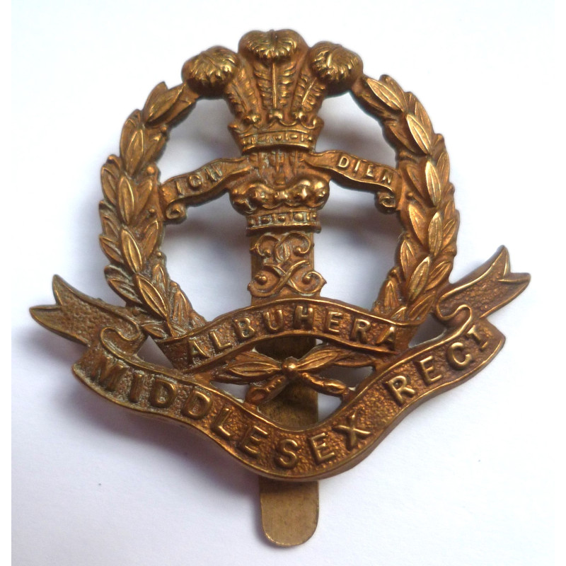 WW1 Middlesex Regiment All Brass Economy Cap Badge - British Military Insignia