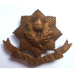 WW1 Cheshire Regiment All Brass Economy Cap Badge - British Military Insignia