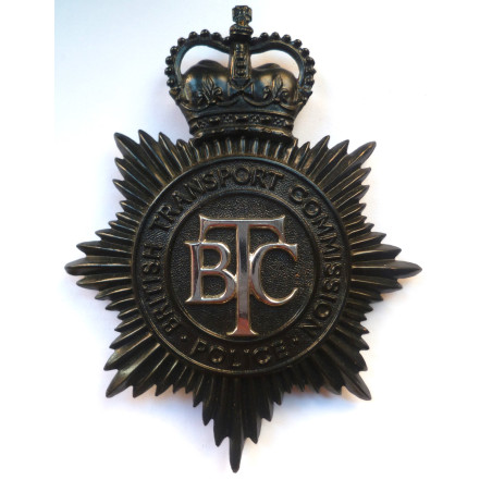 British Transport Commission Night Duty Helmet Plate - Queen's Crown - British Police Insignia