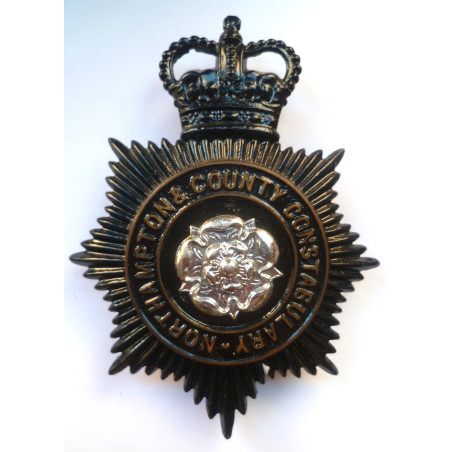 Northampton & County Constabulary Night Duty Helmet Plate - Queen's Crown - British Police Insignia