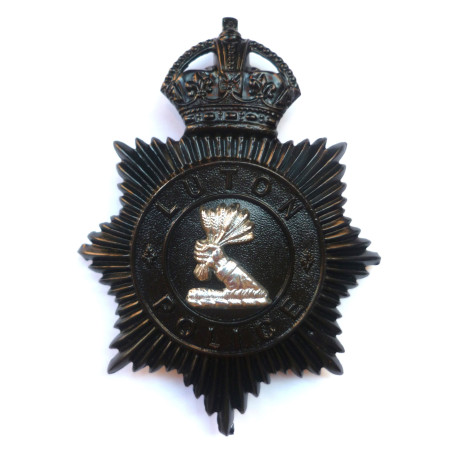 Luton Police Night Duty Helmet Plate - King's Crown - British Police Insignia