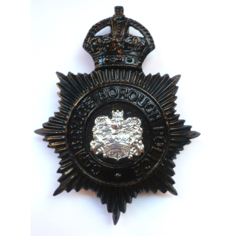 Cambridge Borough Police Night Duty Helmet Plate - King's Crown - British Police Insignia
