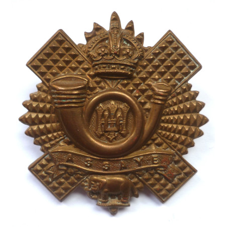 WW1 Highland Light Infantry All Brass Economy Cap Badge