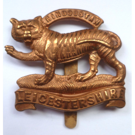 WW1 Leicestershire Regiment All Brass Economy Cap Badge - British Army Insignia