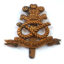 WW1 North Staffordshire All Brass Economy Cap Badge - British Army Insignia