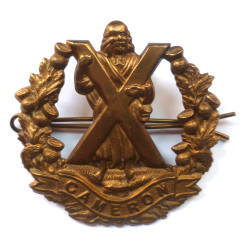 WW1 Cameron Highlanders All Brass Economy Glengarry/Cap Badge - British Army Insignia