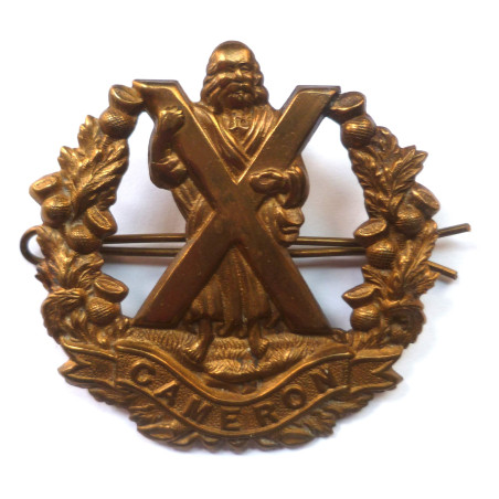 WW1 Cameron Highlanders All Brass Economy Glengarry/Cap Badge - British Army Insignia
