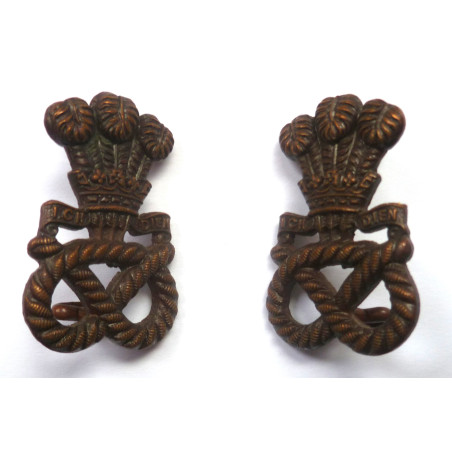 Pair North Staffordshire Regiment Officers Bronze Collars Dog/Badge - British Army Insignia