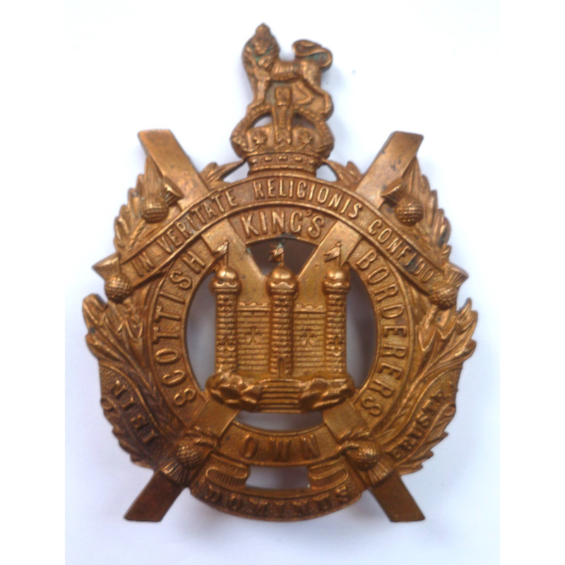 WW1 King's Own Scottish Borderers Regiment All Brass Economy Cap Badge - British Army Insignia