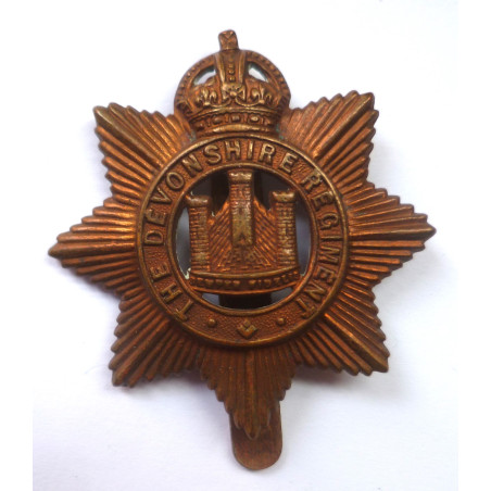 WW1 The Devonshire Regiment All Brass Economy Cap Badge - British Military Insignia