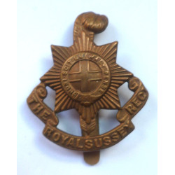 The Royal Sussex Regiment All Brass Economy Cap Badge - British Military Insignia