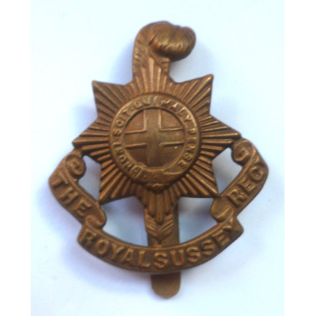 The Royal Sussex Regiment All Brass Economy Cap Badge - British Military Insignia