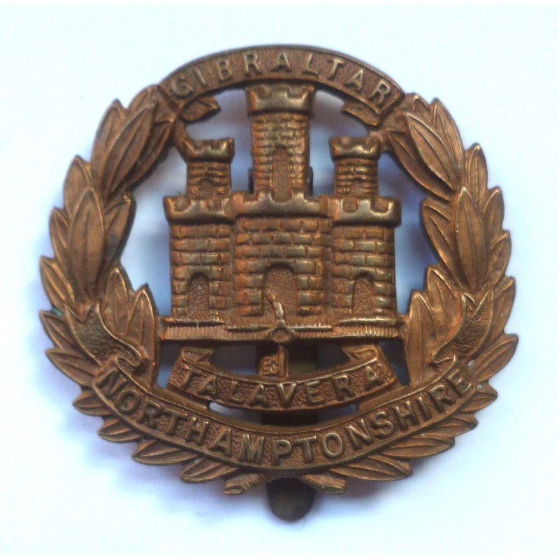 WW1 Northamptonshire Regiment All Brass Economy Cap Badge - British Military Insignia