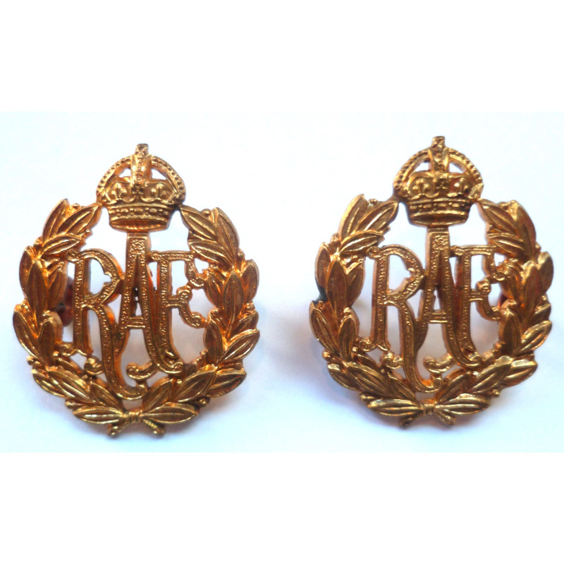 Pair Royal Air Force Collar Badges - RAF - British Military Insignia
