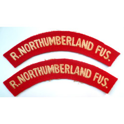 Pair Royal Northumberland Fusiliers Cloth Shoulder Title - British Military Insignia