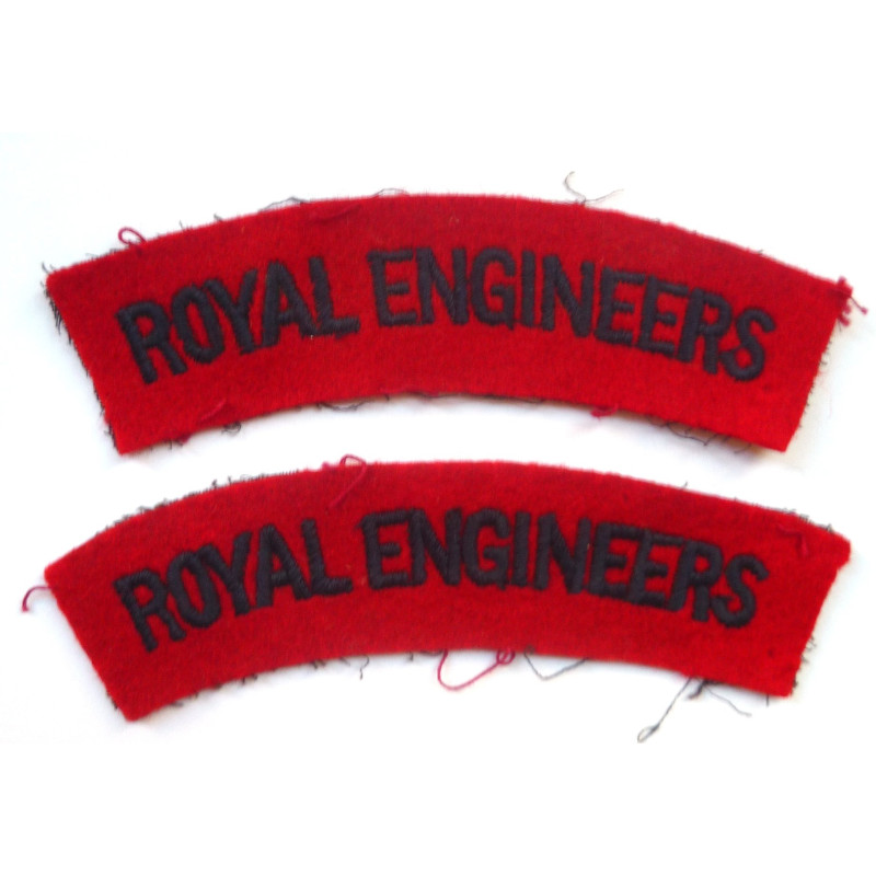WW2 Pair Royal Engineers Cloth Shoulder Titles - British Military Insignia