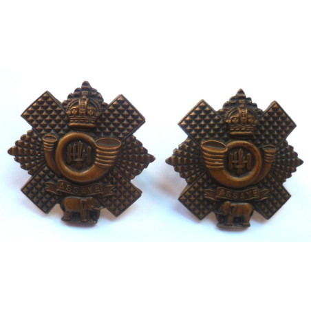 Pair Highland Light Infantry Officers Bronze Collar Badges - British Military Insignia