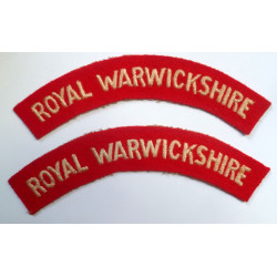 Pair Royal Warwickshire Cloth Shoulder Titles - British Military Insignia