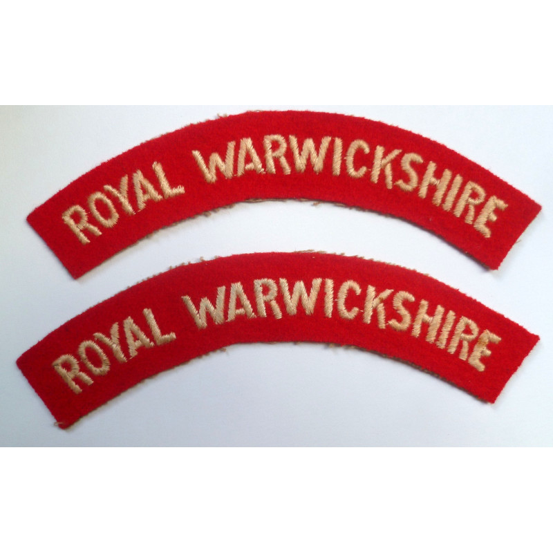 Pair Royal Warwickshire Cloth Shoulder Titles - British Military Insignia