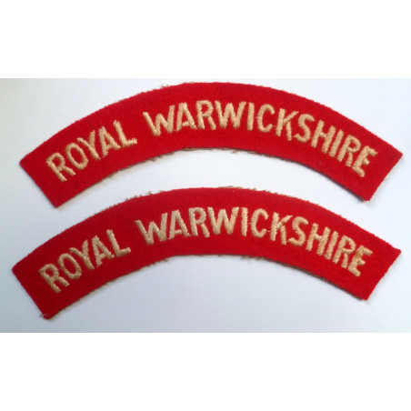 Pair Royal Warwickshire Cloth Shoulder Titles - British Military Insignia