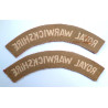 Pair Royal Warwickshire Cloth Shoulder Titles - British Military Insignia