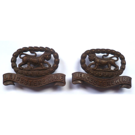 Pair Leicestershire Regiment Officers Bronze Collar Dogs/Badges - British Military Insignia