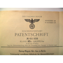German Patent from 1937 issued by the Reichspatentamt - Third Reich Insignia