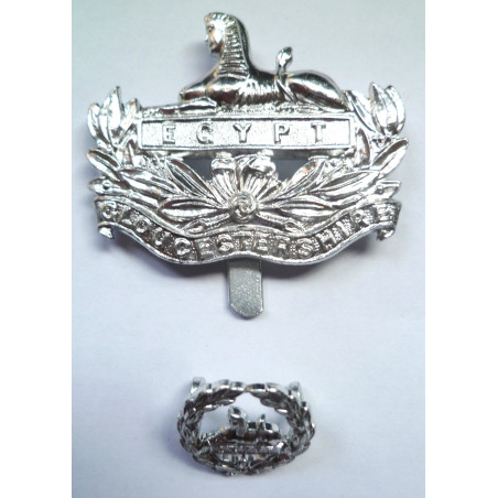 Gloucestershire Regiment Staybrite Cap Badge & Back Badge - Queen's Crown - British Military Insignia