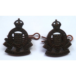Pair Royal Army Ordnance Corps Officers Bronze Service Dress Collar Badges- British Military Insignia