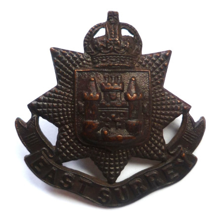 WW2 East Surrey Officers Bronze Cap Badge - British Military Insignia