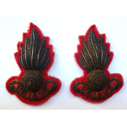 Pair Royal Artillery Embroidered Bullion Collar Badges - British Military Insignia