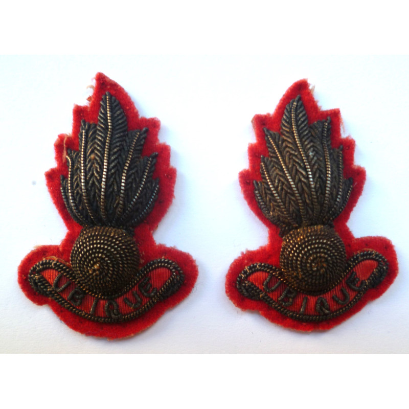 Pair Royal Artillery Embroidered Bullion Collar Badges - British Military Insignia
