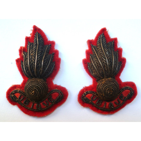 Pair Royal Artillery Embroidered Bullion Collar Badges - British Military Insignia