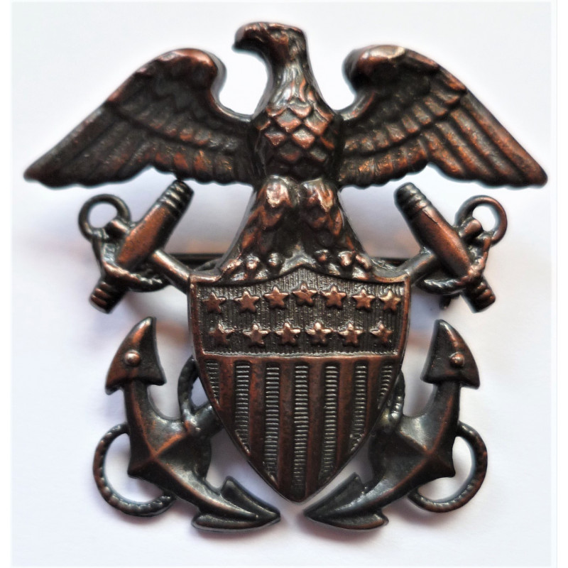 WW2 US Navy Blackened Overseas Hat Badge Seabee Or Medical