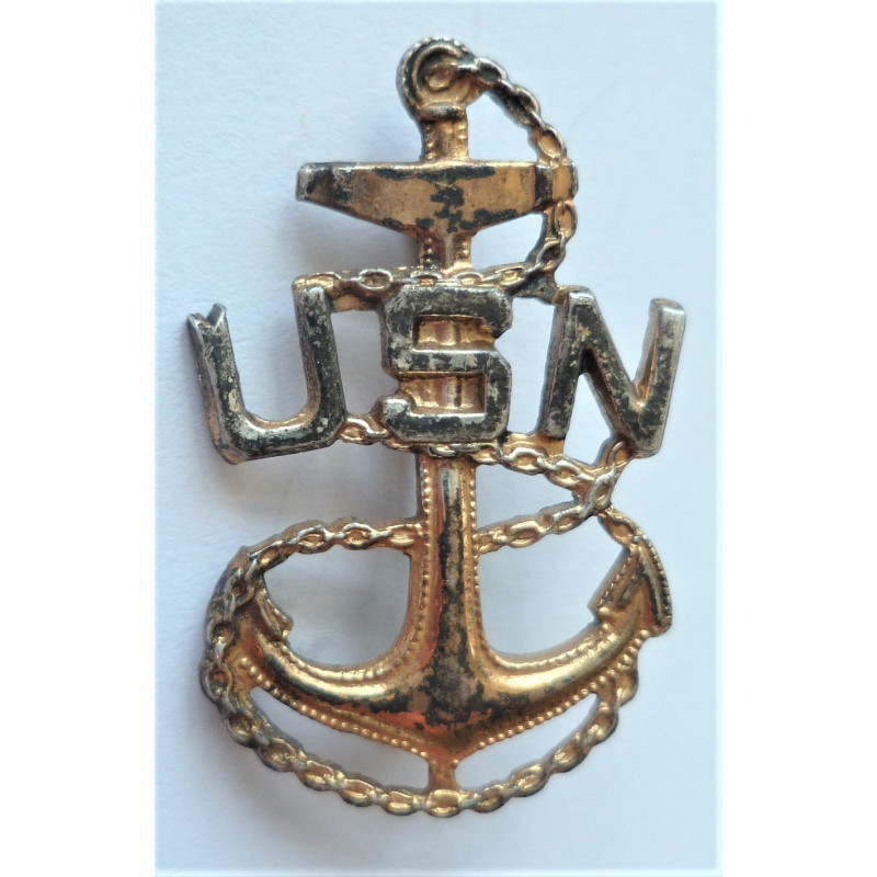 WW2 United States Navy Petty Officers Sterling Cap Badge USN
