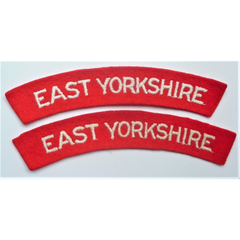 Pair WWII East Yorkshire Cloth Badge Shoulder Titles