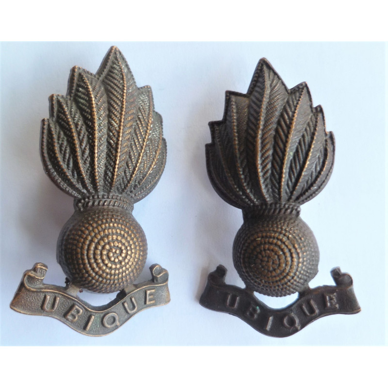 Pair WW2 Royal Artillery Officers Bronze Collar Badges
