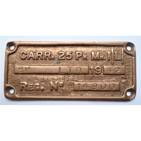 25 Pounder Mk 1L Brass Plate, Plaque
