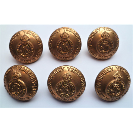 6 x Queens Marys Regiment Surrey Yeomanry 24mm Buttons